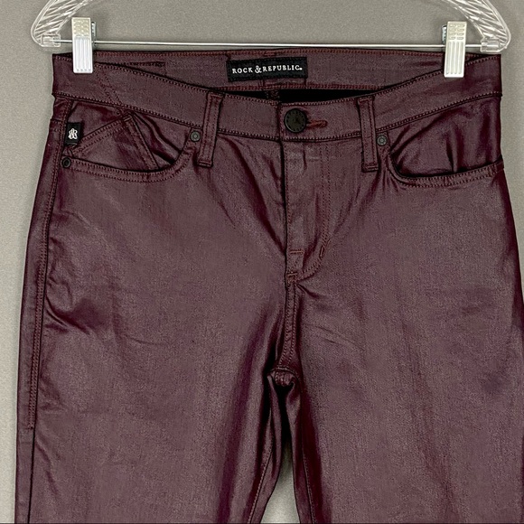 Rock and Republic Womens Berlin Coated Skinny Jeans Burgundy Oxblood size 10 - Picture 3 of 12